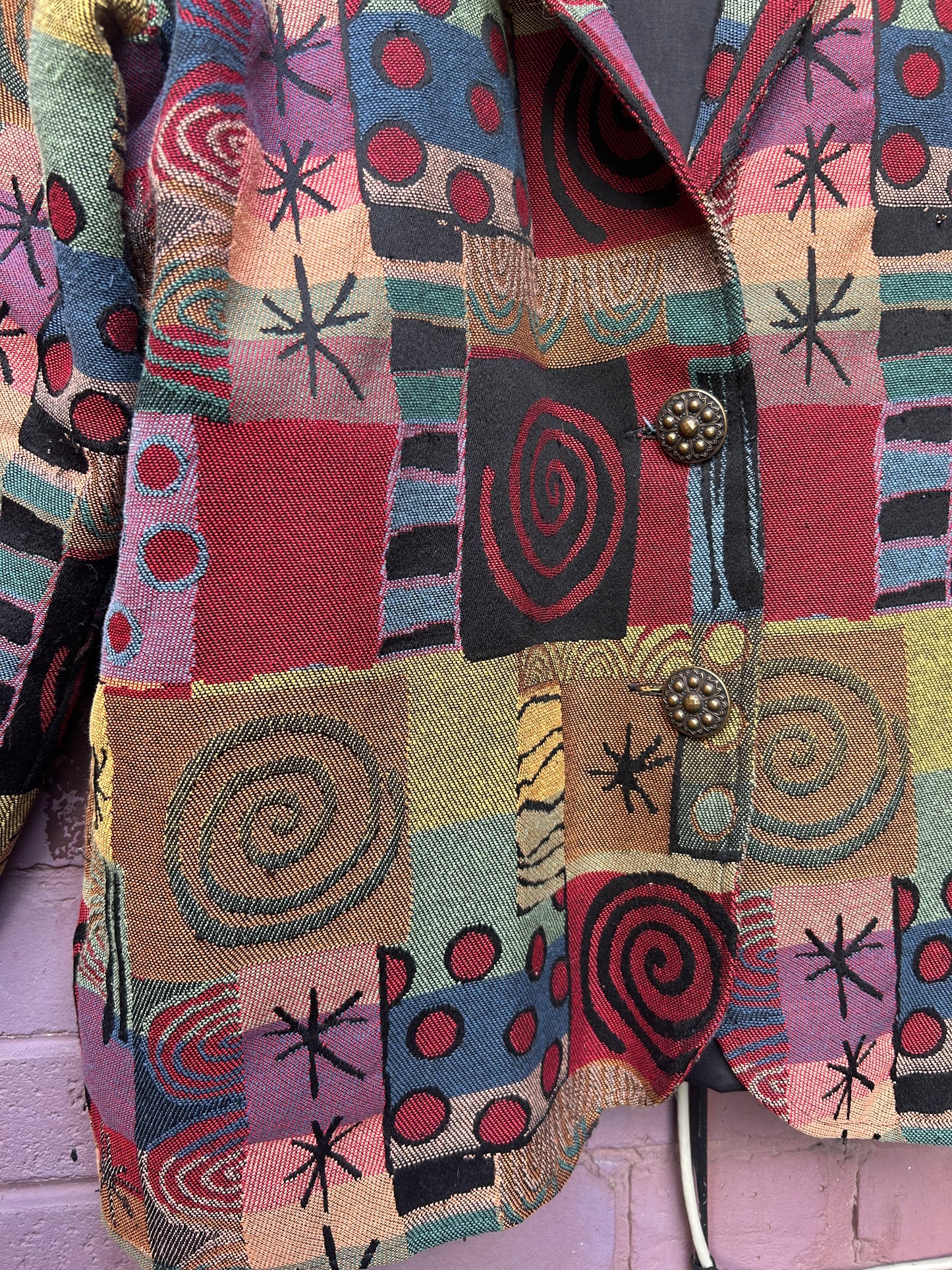 90's Vintage Western Spiral & Star Tapestry Blazer / Size XL