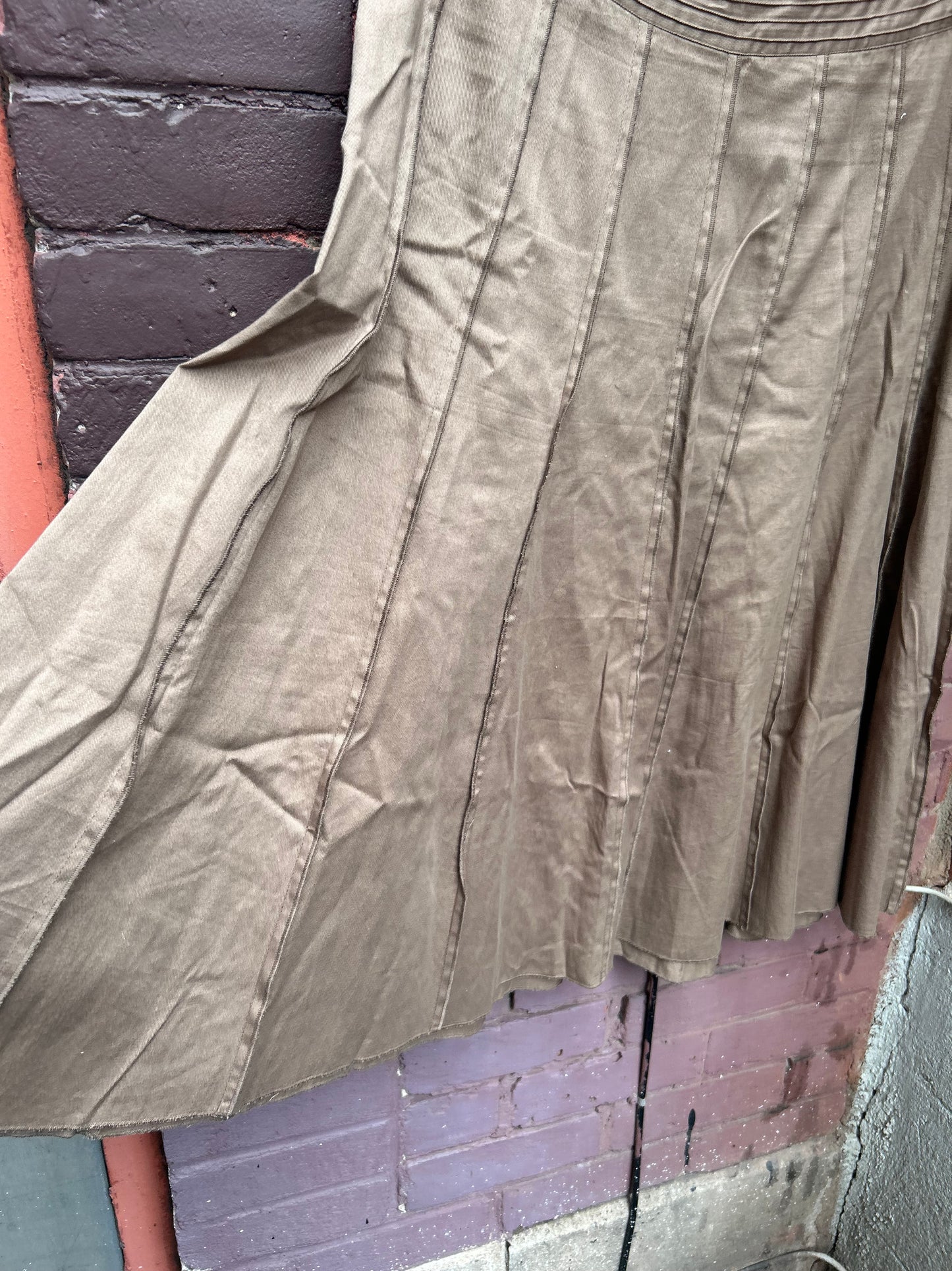 90's Vintage Taupe Paneled Cotton Midi Skirt / 36 Waist
