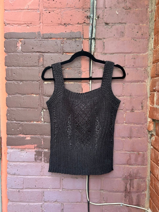 90's Vintage Crinkle Black Tank Top / Size M