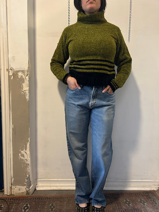 90’s Vintage Faded Blue Straight Leg Long Jeans / 34 Waist