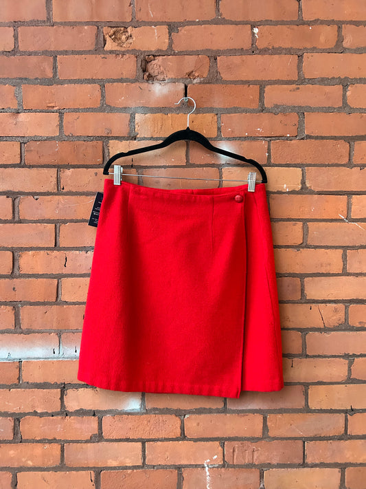 90’s Vintage Red Wool Wrap Skirt / 33 Waist