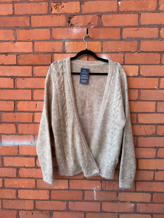 90’s Vintage Cool Beige Mohair Wool Slouchy Cardigan / Size XXL