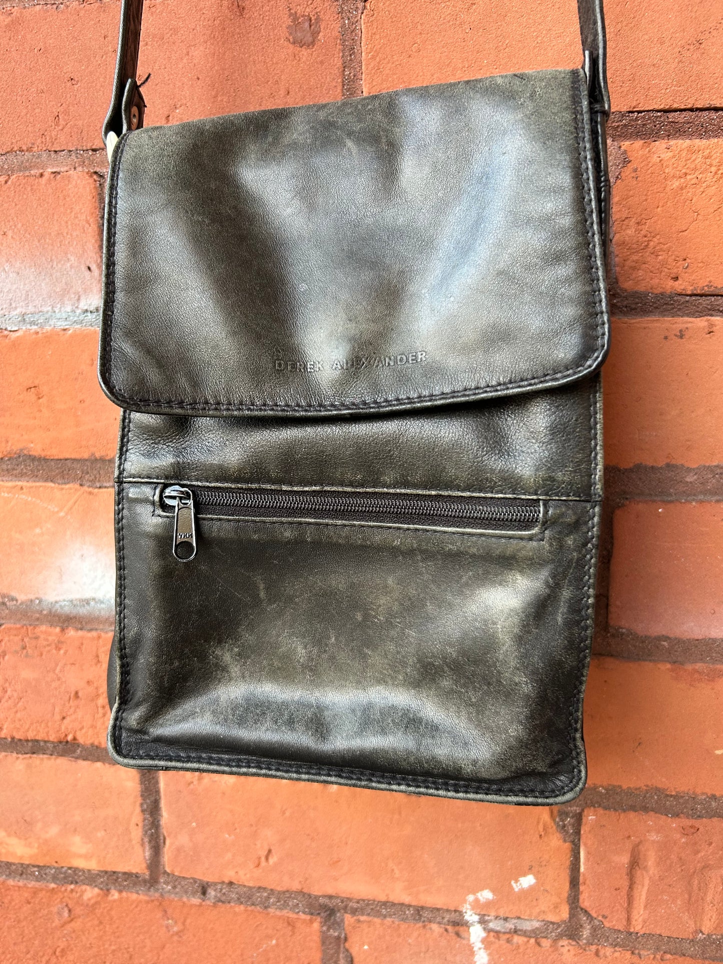 Y2K Vintage Black Faded Leather Rectangle Crossbody Purse