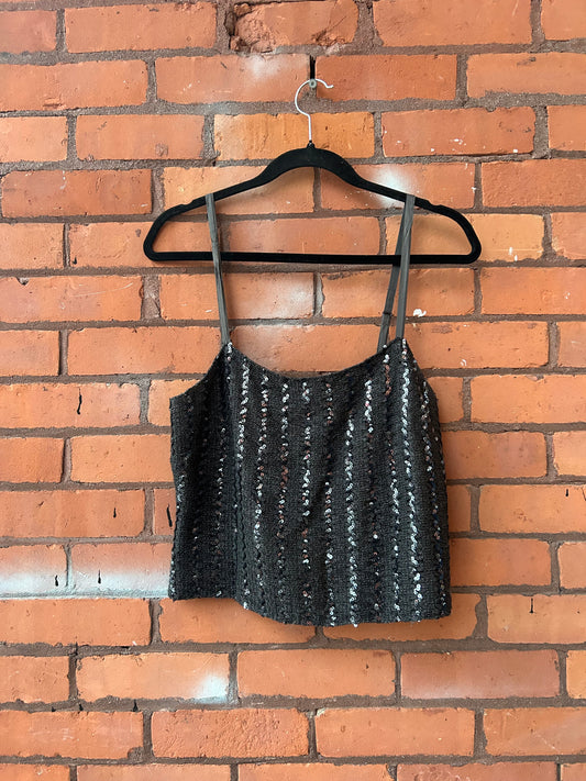 90’s Vintage Grey Sequin Cropped Square Neck Tank Top / Size M-L