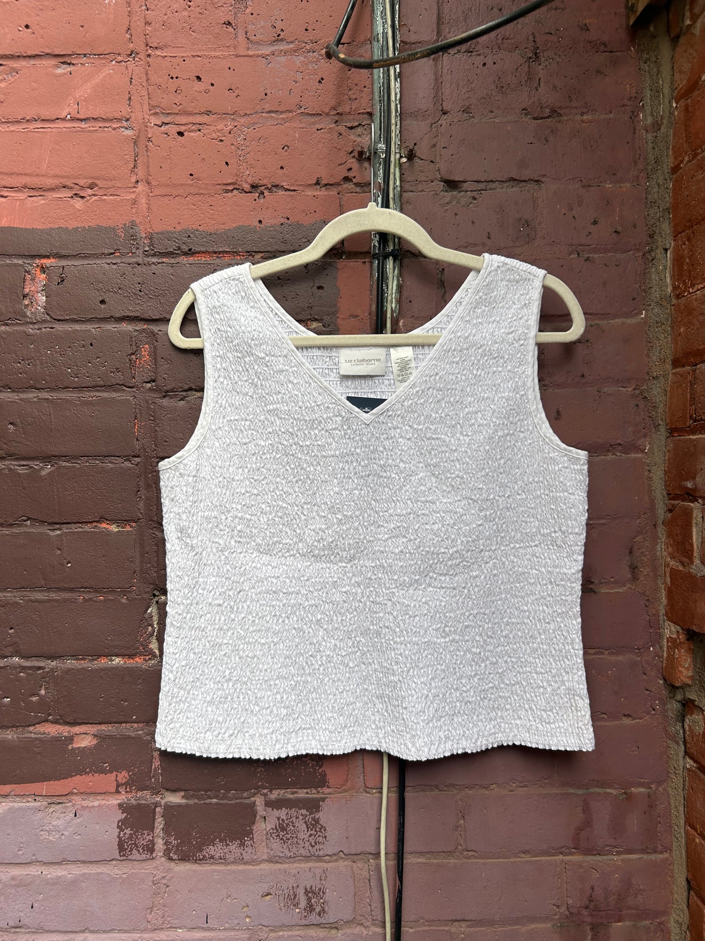 Y2K Vintage White Cotton Shirred Tank Top / Size L-XL