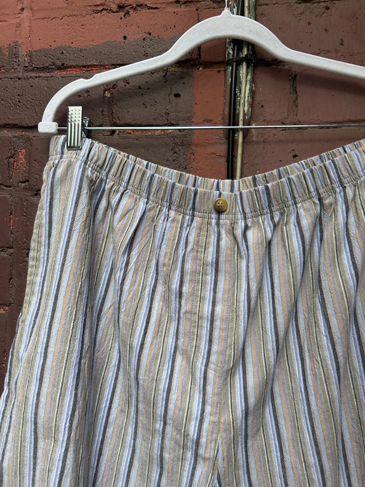 90's Vintage Blue & Green Striped Boxer Style Shorts / 36 - 44 Waist