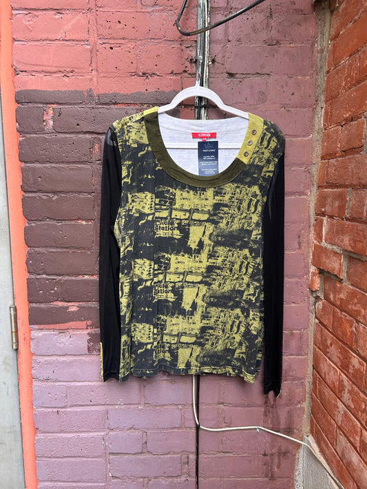 Y2K Vintage Green & Black Mesh Sleeve Longsleeve / Size XL