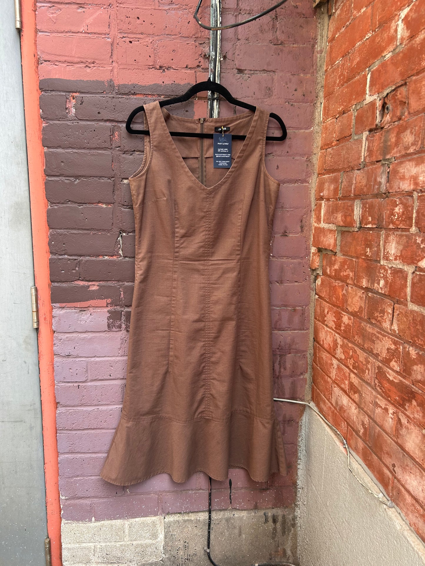 90's Vintage Mauve Linen Blend Midi Dress / Size 10