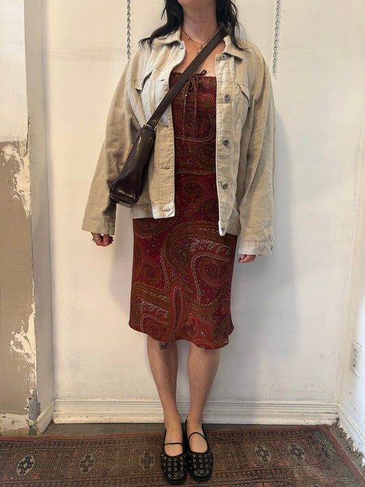 90’s Vintage Beige Linen Trucker Jacket / Size XXL