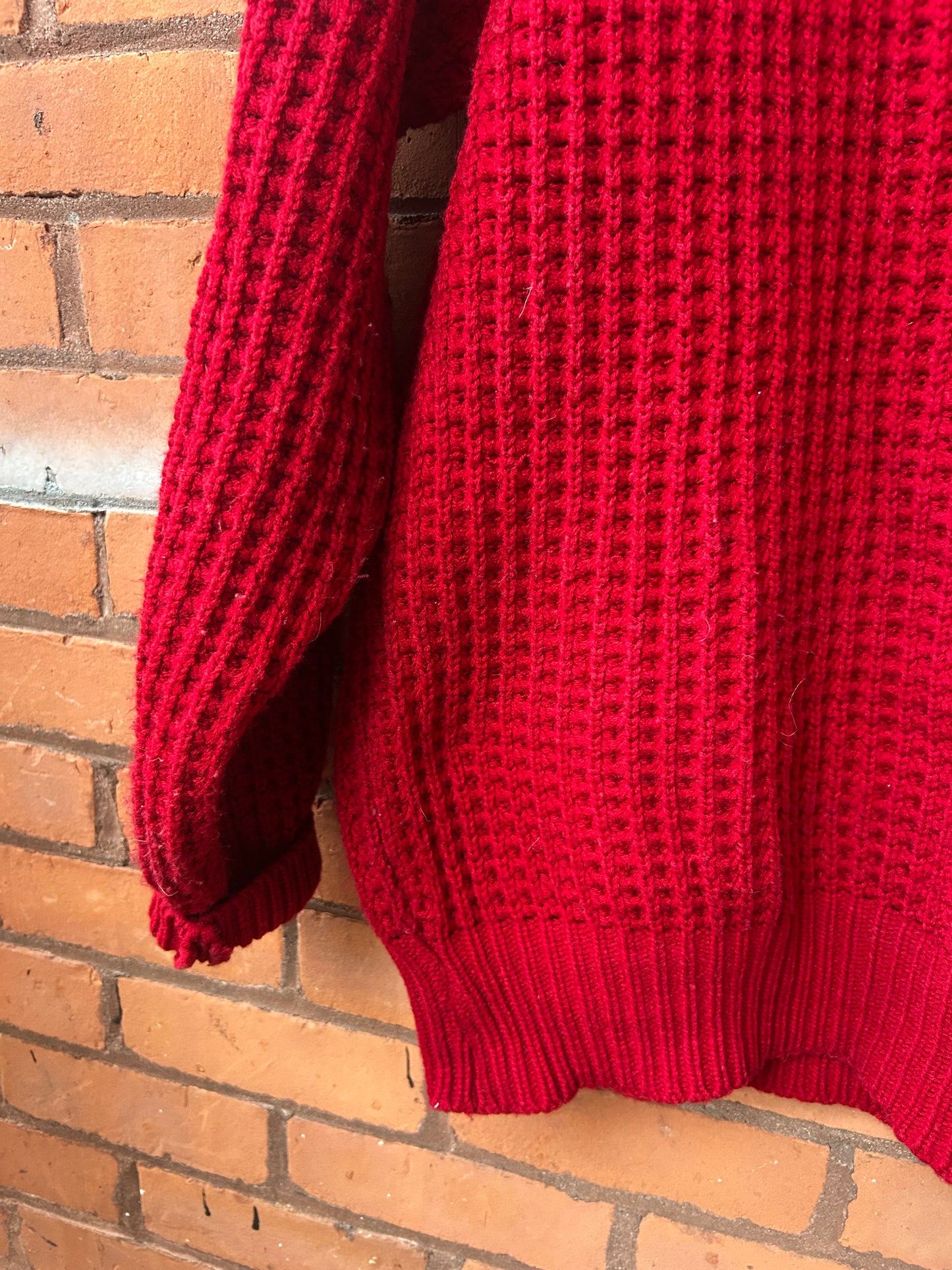 90’s Vintage Red Wool Waffle Knit Sweater / Size XL