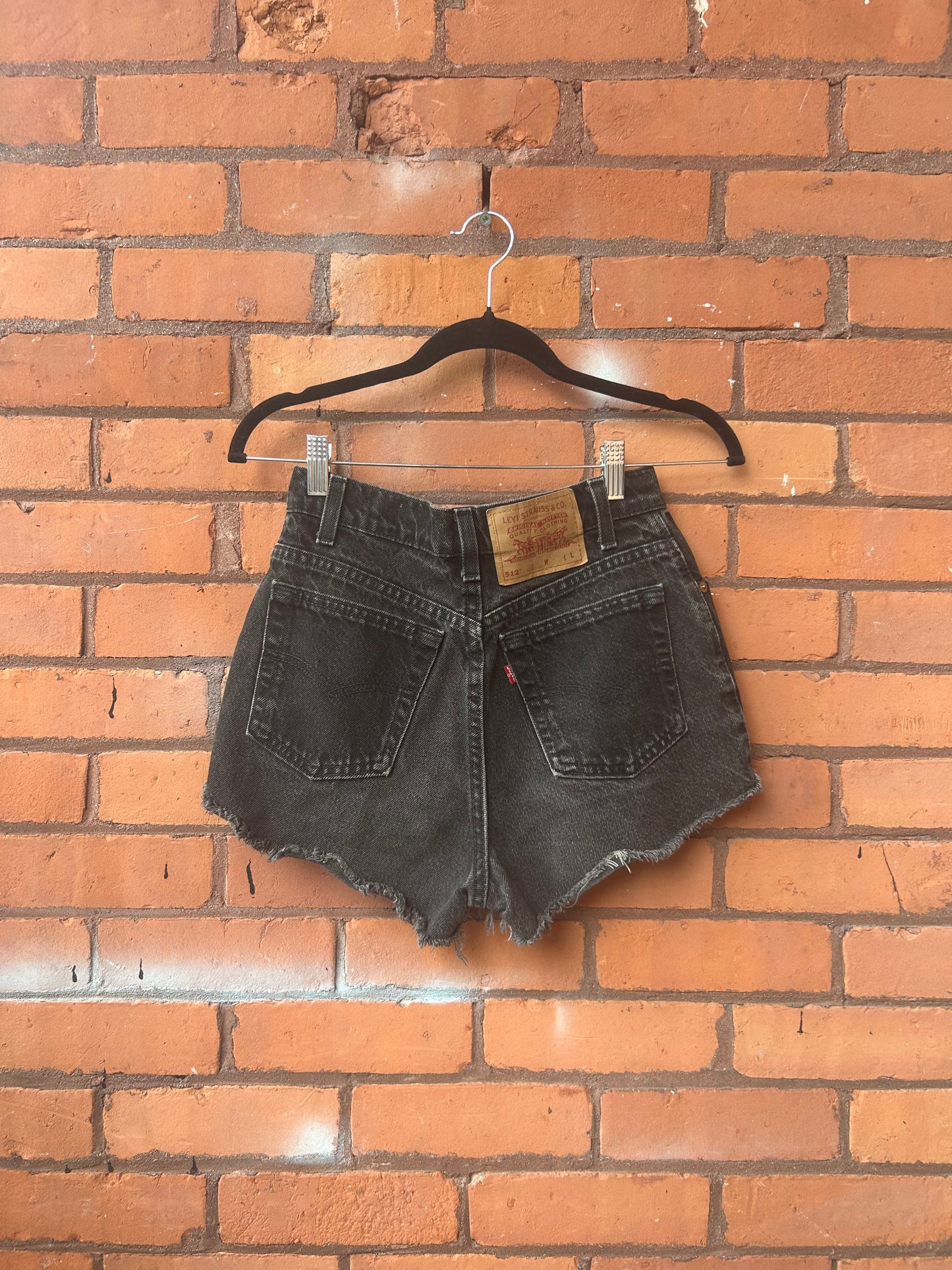 90’s Vintage Levi’s Black Thrashed Cheeky Micro Denim Shorts / 27 Waist