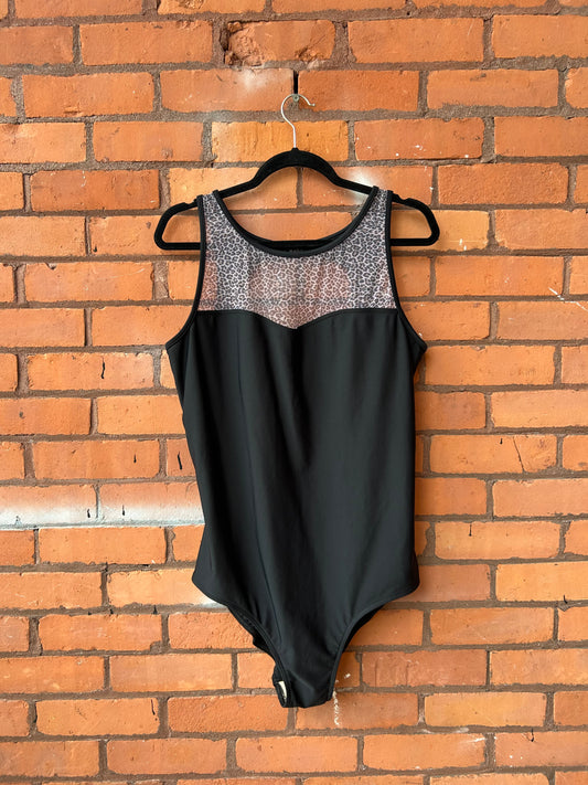 90’s Vintage Black Leopard Print Swim Suit / Size XXL