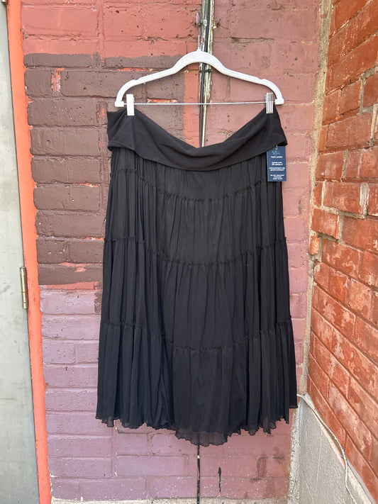 Y2K Vintage Black Mesh Tiered Maxi Skirt / 44-50 Waist