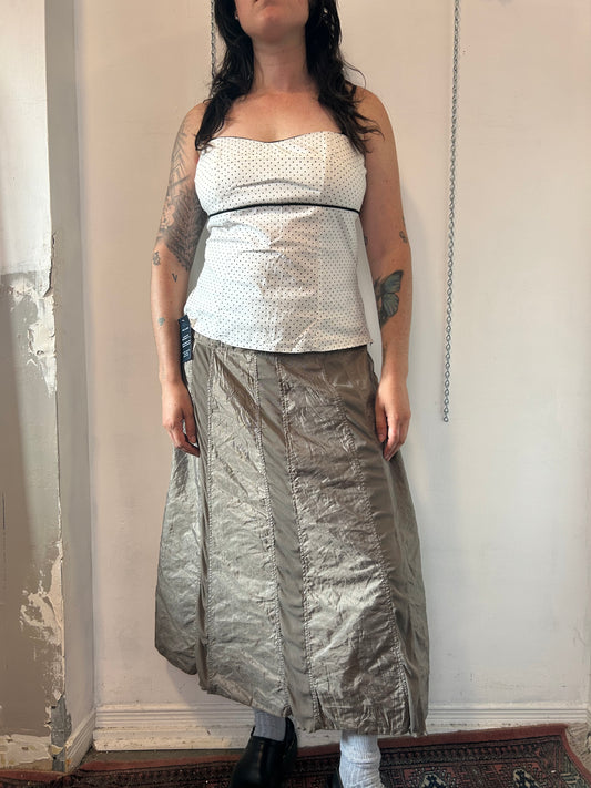 Y2K Vintage Grey Nylon Maxi Skirt / 34 Waist