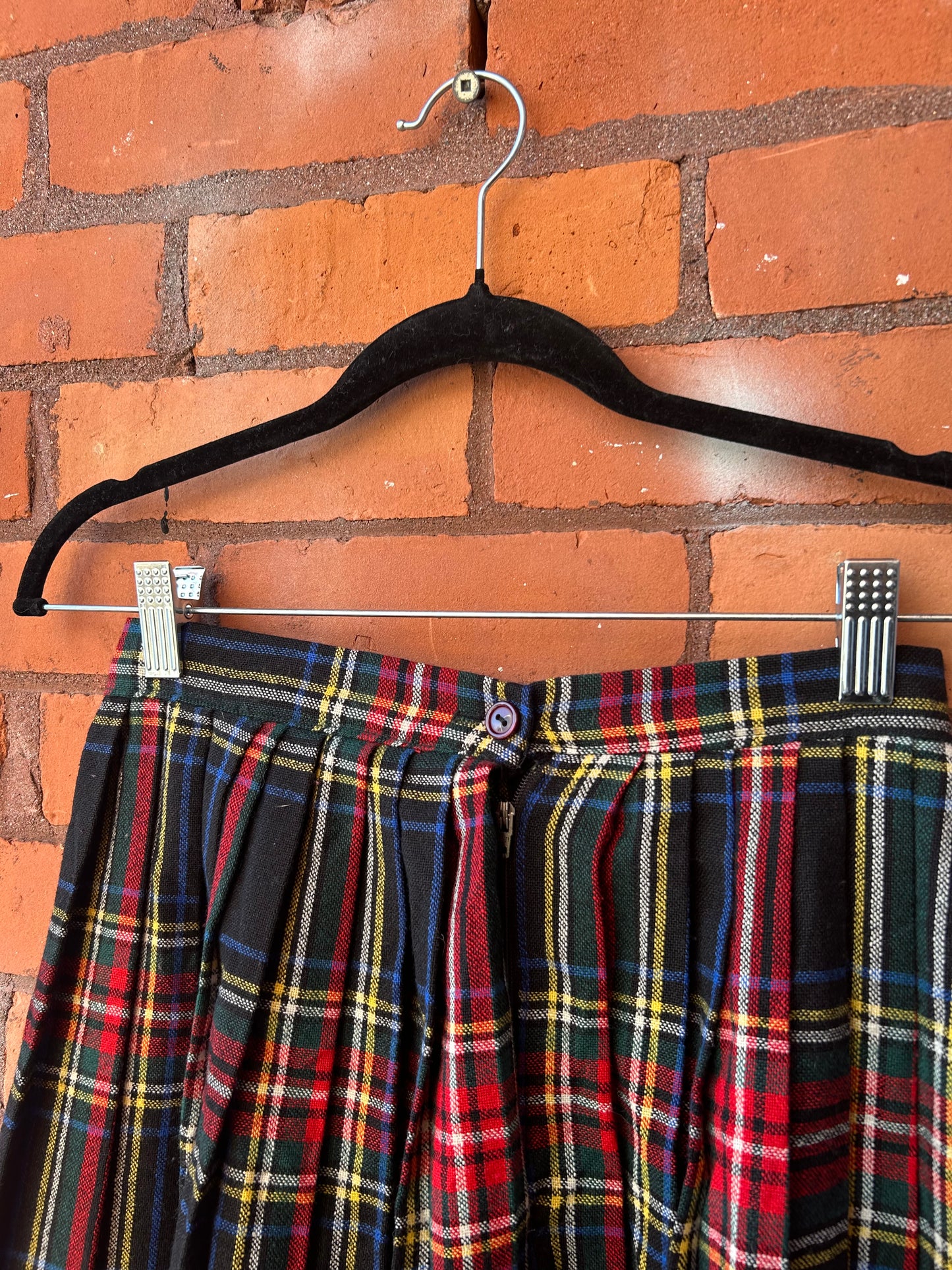90’s Vintage Primary Colours Tartan Wool Maxi Skirt / 26 Waist