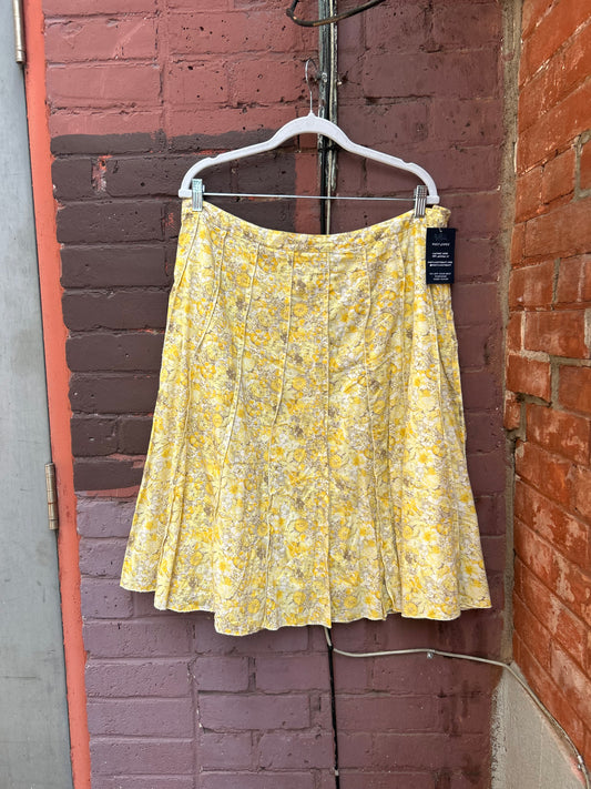 90's Vintage April Cornell Yellow Floral Cotton Midi Skirt / 36 Waist