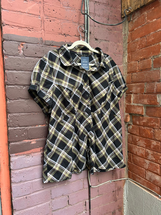 Y2K Vintage Plaid Short Sleeve Blouse / Size 3X