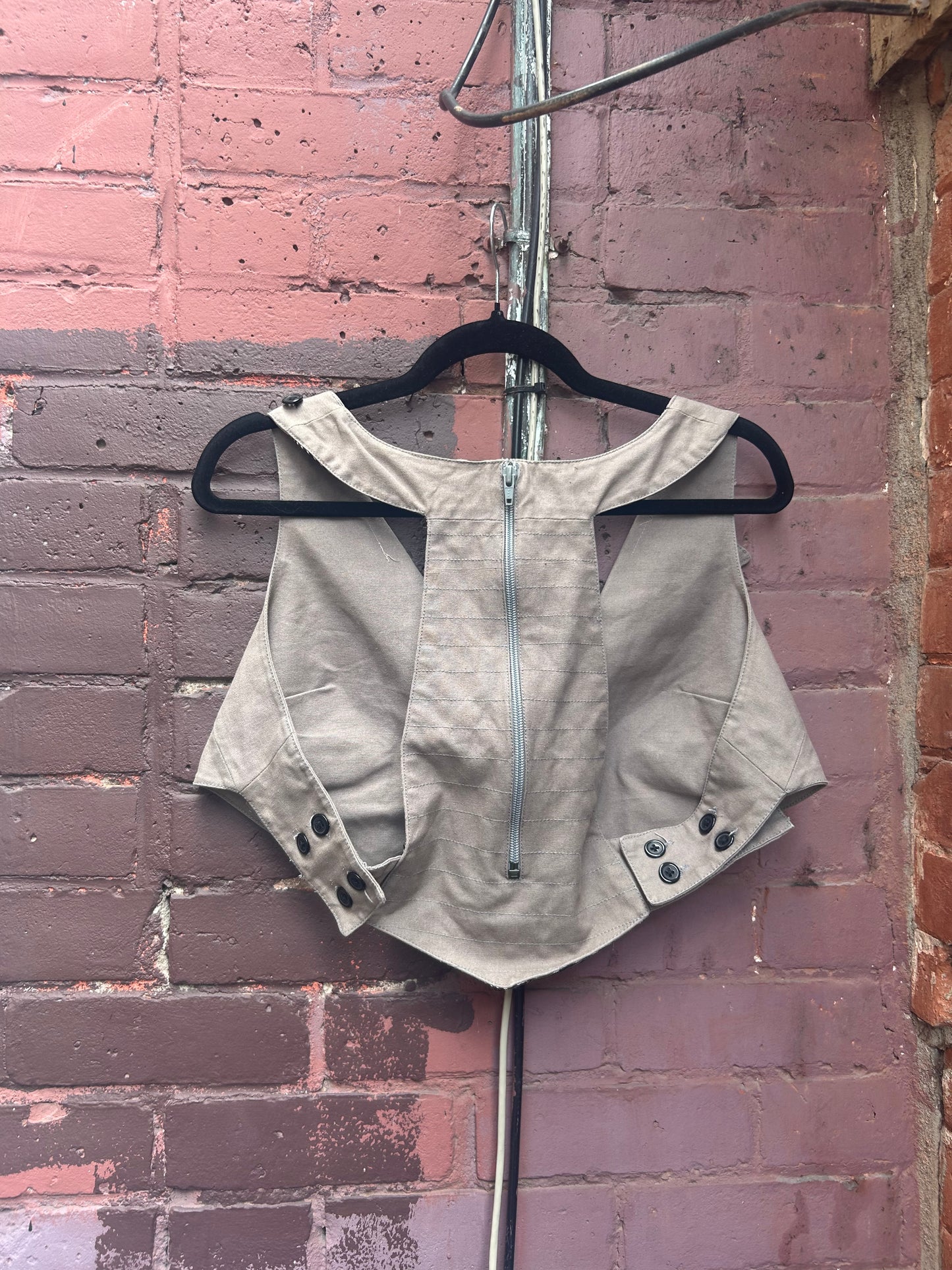 Y2K Vintage Taupe Geometric Cropped Vest / Size M-L