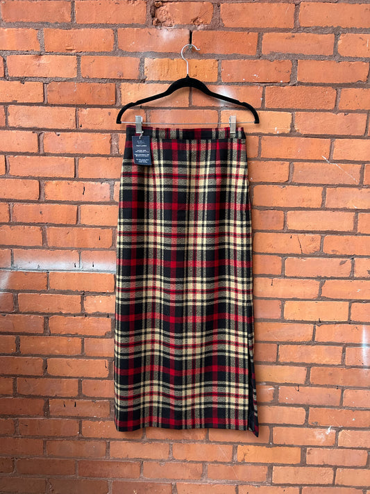 90’s Vintage Wool Red Tartan Maxi Skirt / 28 Waist