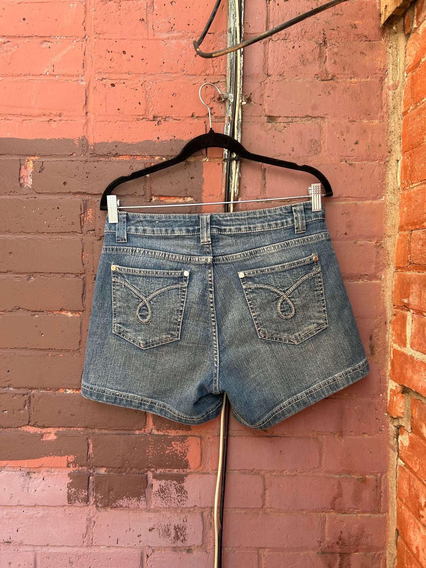 90’s Vintage Denim Embroidered Mid Rise Shorts / 32 Waist