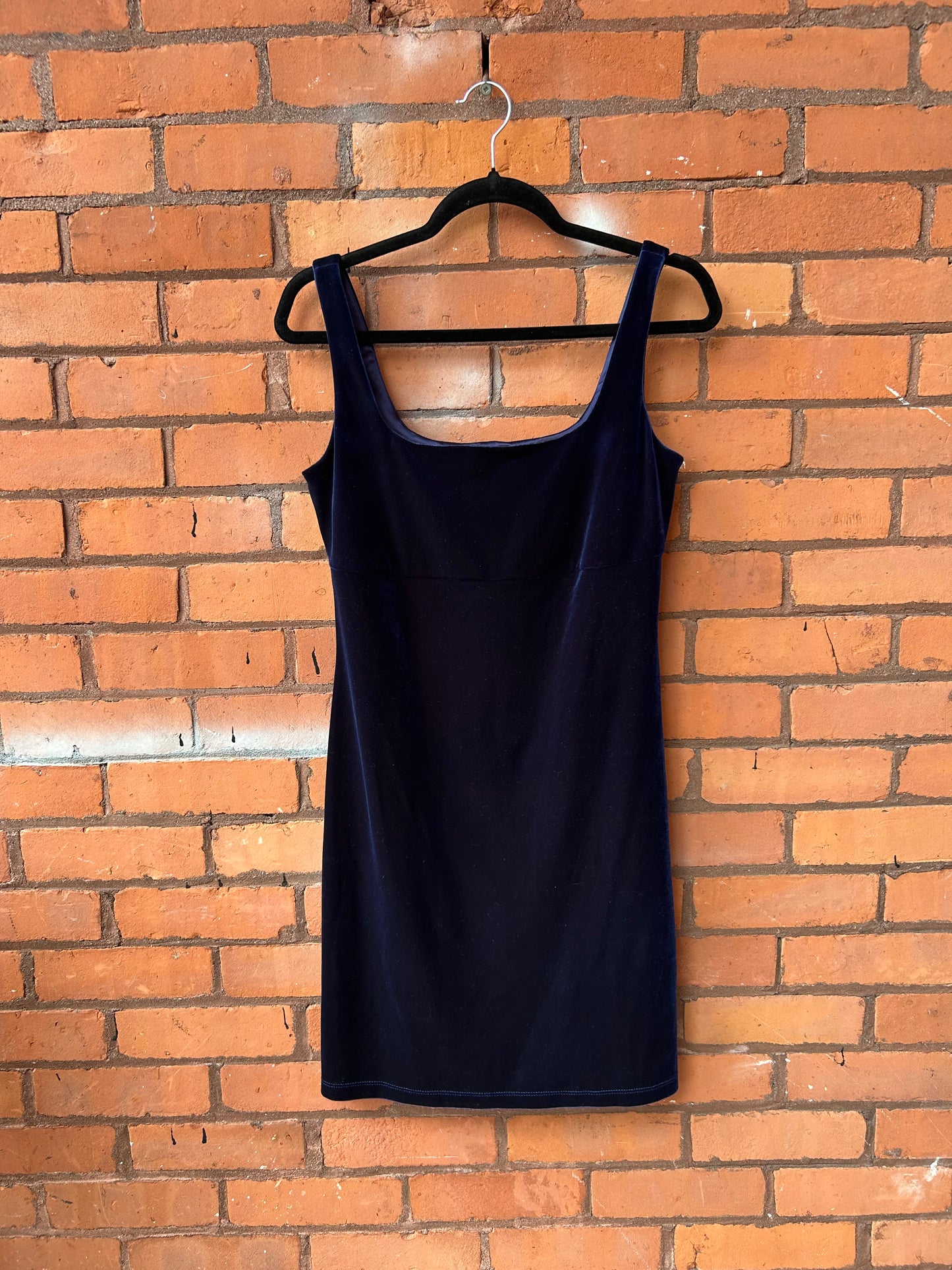 90’s Vintage Midnight Blue Velvet Mini Dress / Size M