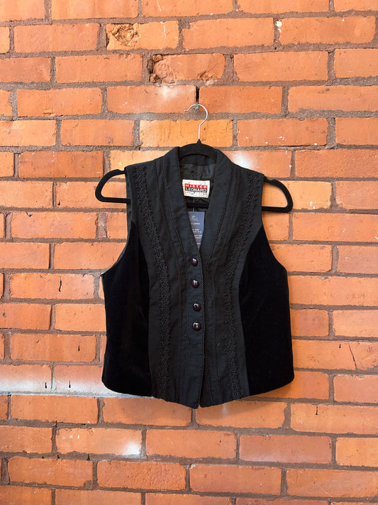 80’s Vintage Black Velvet Embroidered Vest / Size M