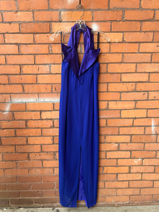 90’s Vintage Indigo & Purple Beaded & Collared Dress / Size 4-6