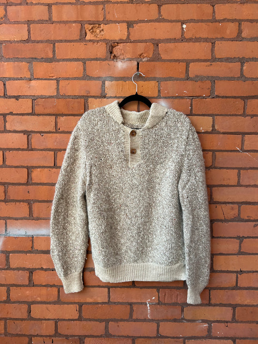 90’s Vintage Beige Angora Wool Henley Sweater / Size L