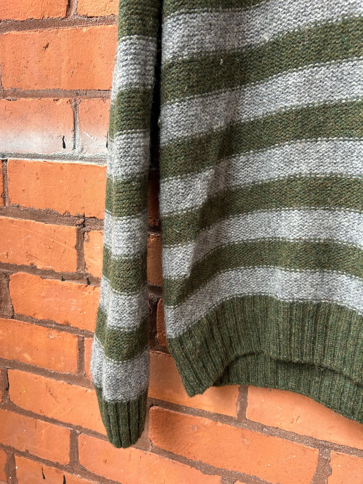 90’s Vintage Grey & Green Striped Wool Sweater / Size L