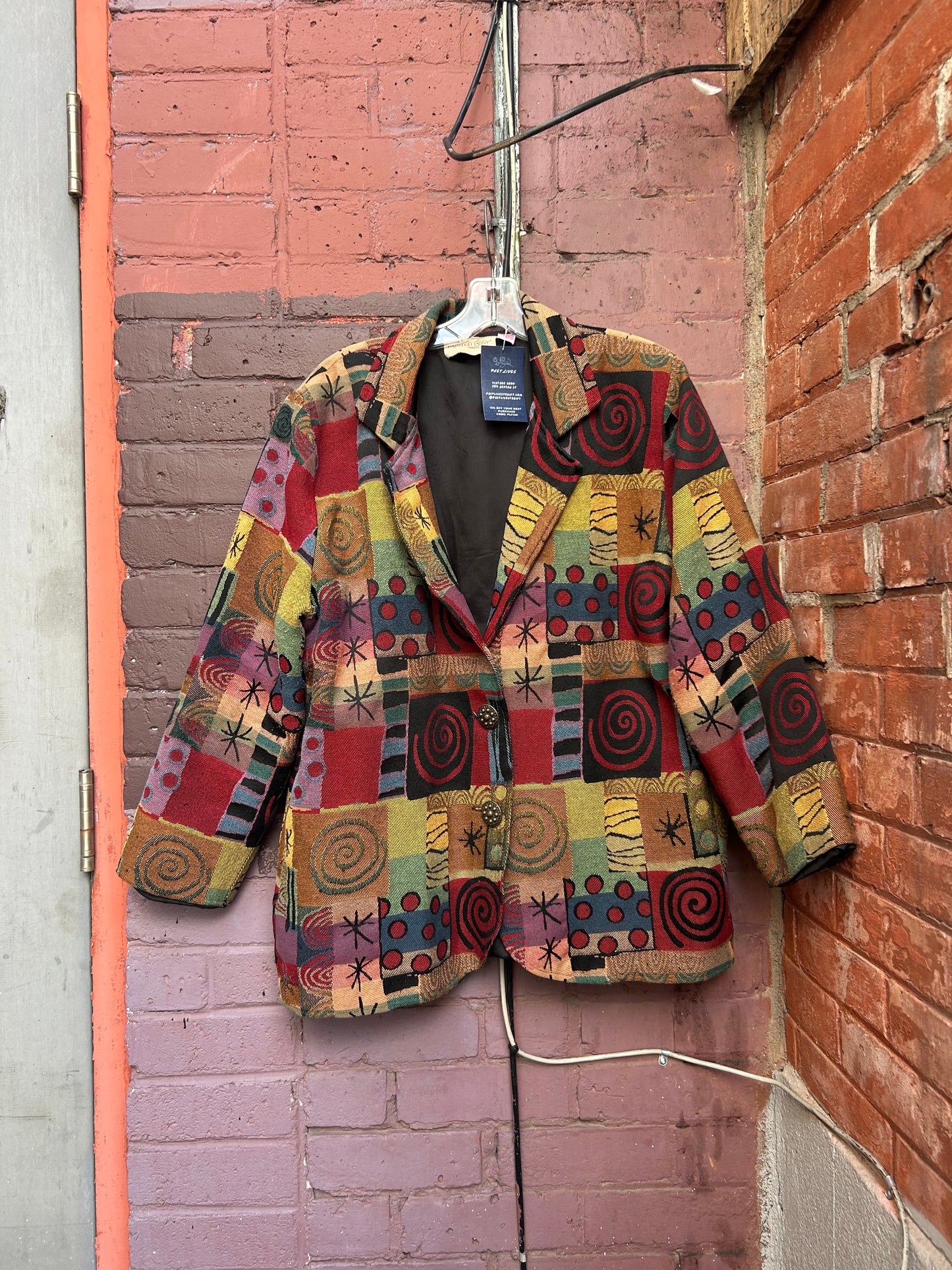 90's Vintage Western Spiral & Star Tapestry Blazer / Size XL