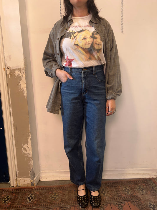 90’s Vintage Blue High Waist Straight Leg Jeans / 32 Waist