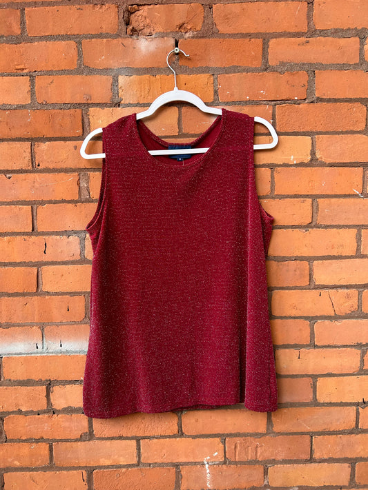 90’s Vintage Red Sparkly High Neck Tank Top / Size XL
