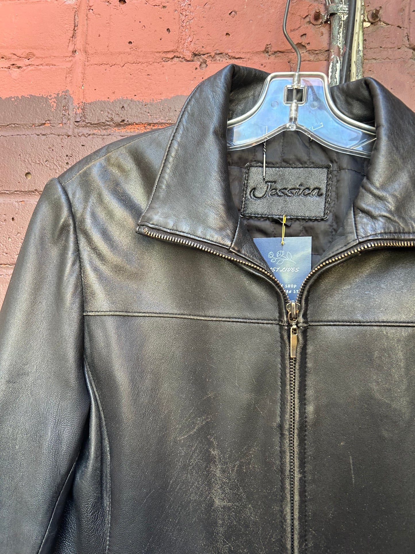 Y2K Vintage Distressed Black Leather Classic Zip Up Leather Jacket / Size M