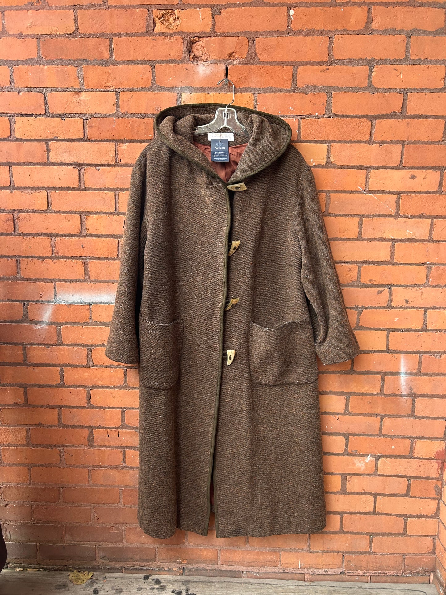 90’s Vintage Brown Wool Cashmere Hooded Overcoat / Size XXL