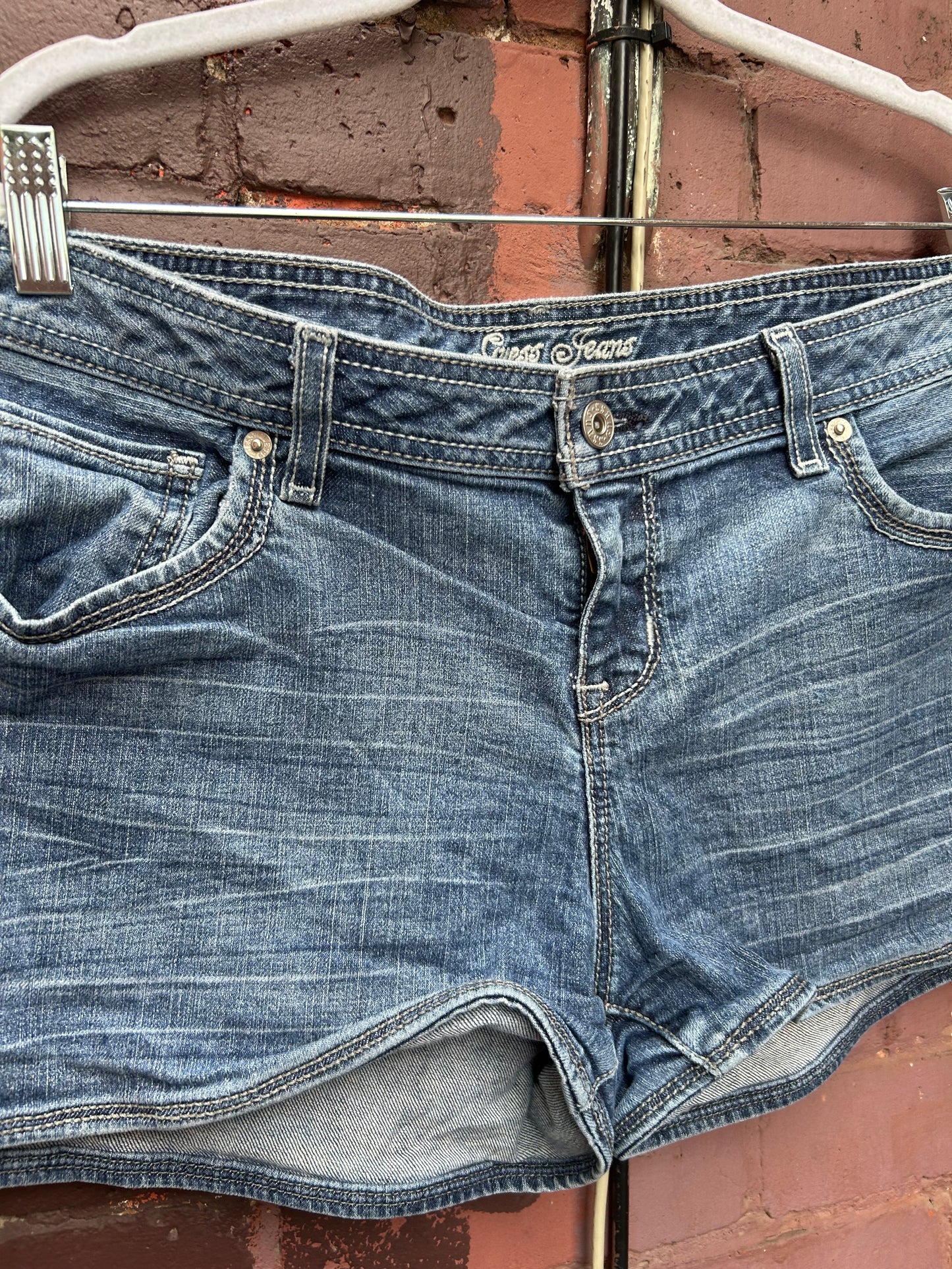 90’s Vintage Guess Low Rise Denim Mini Shorts / 38 Waist