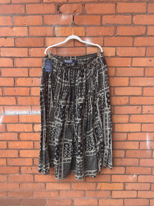90's Vintage Black & Cream Patchwork Print Cotton Maxi Skirt / 40 Waist