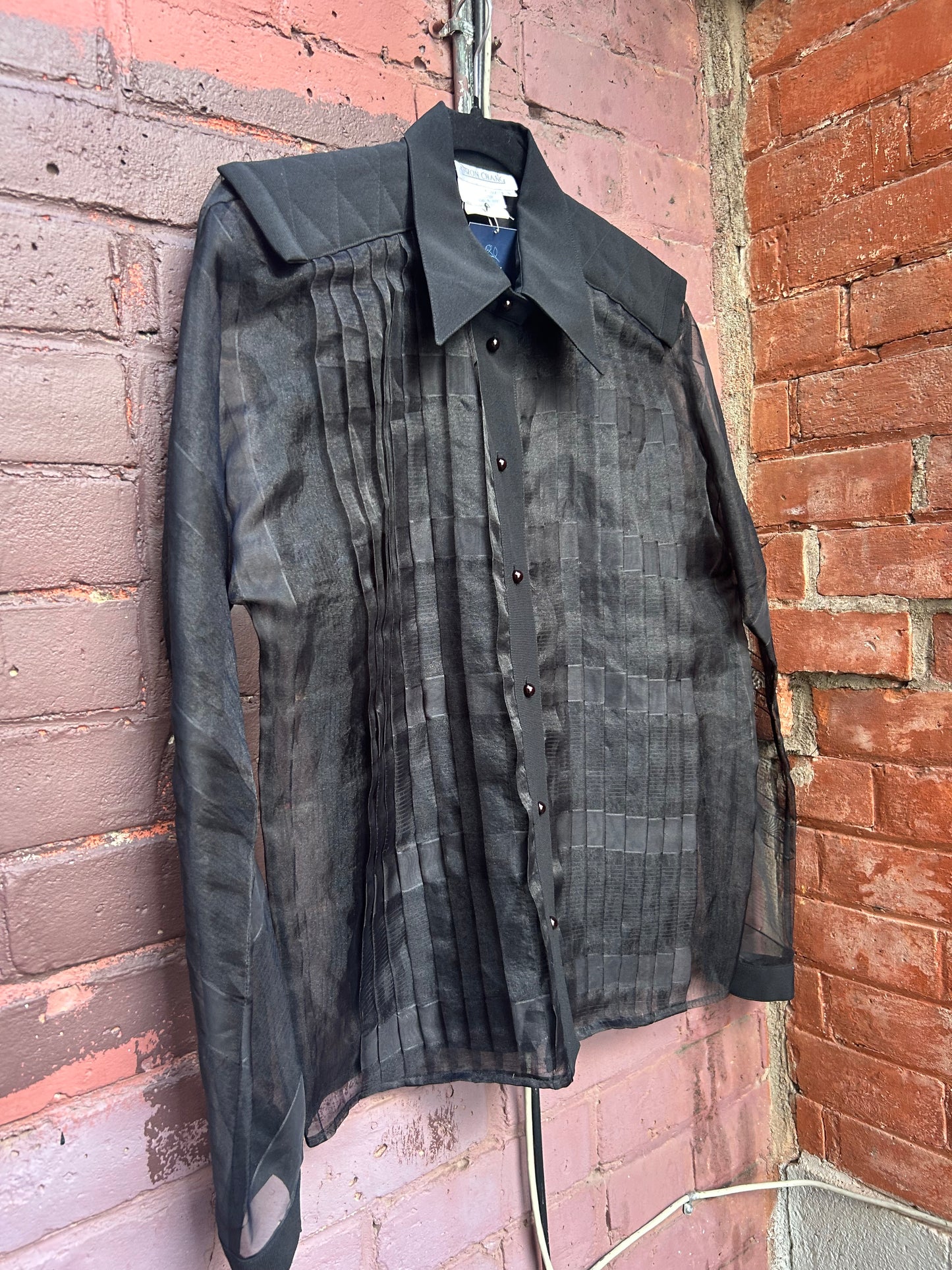 90's Vintage Sheer Black Pleated Blouse / Size M