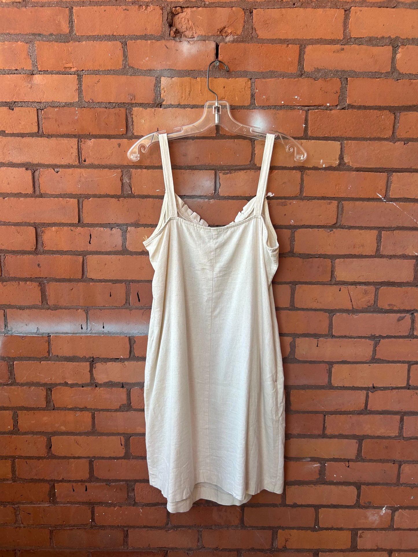 90’s Vintage Beige Linen Mini Dress / Size L