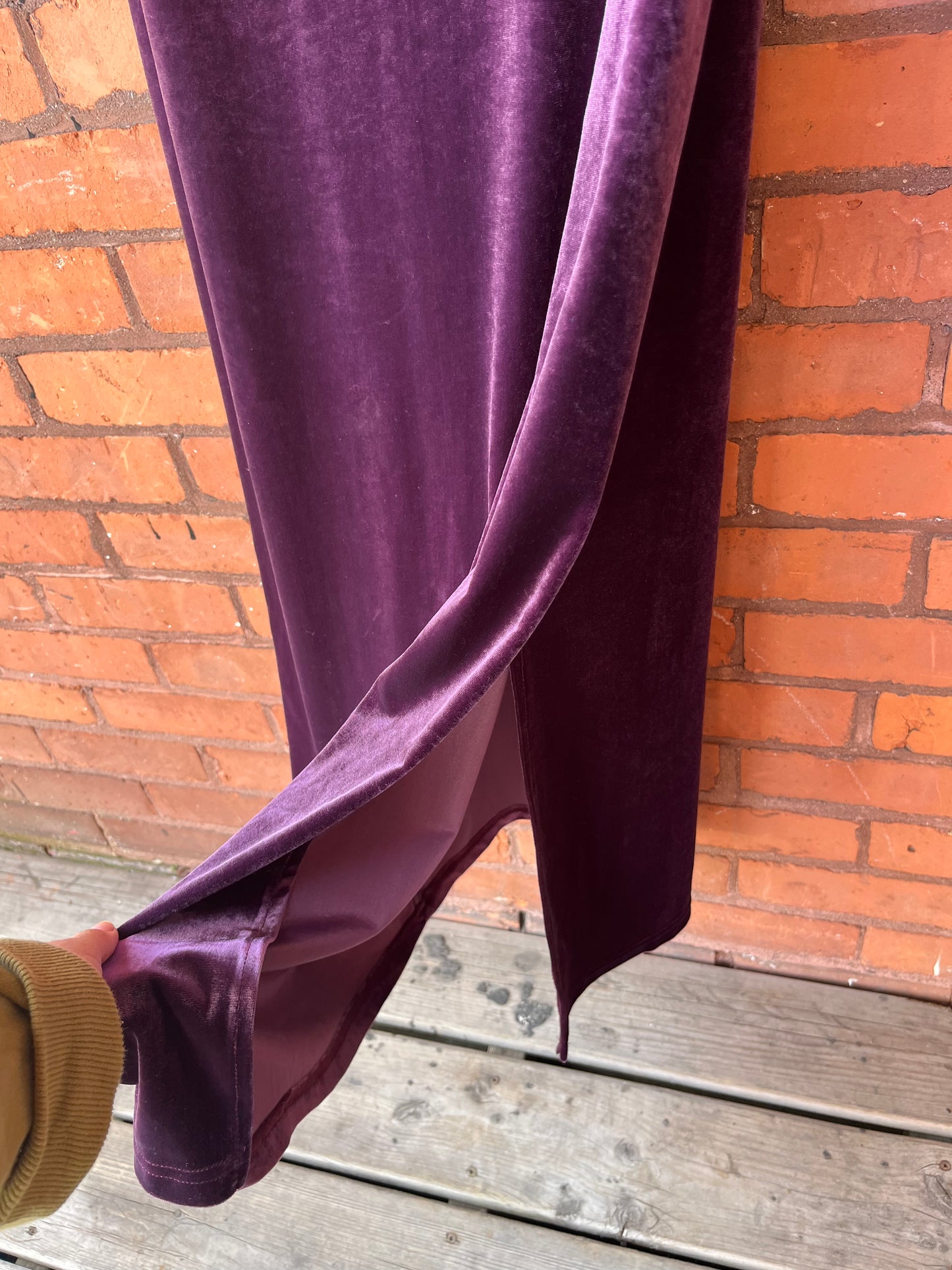 90’s Vintage Purple Velvet Tshirt Maxi Dress / Size L-XL