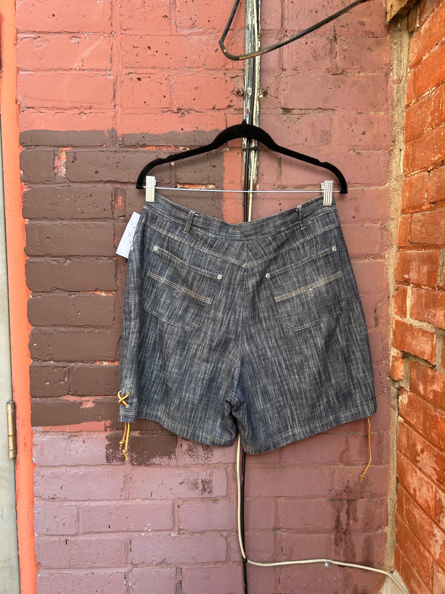 Y2K Vintage Blue & Suede Tie Shorts / 32 Waist