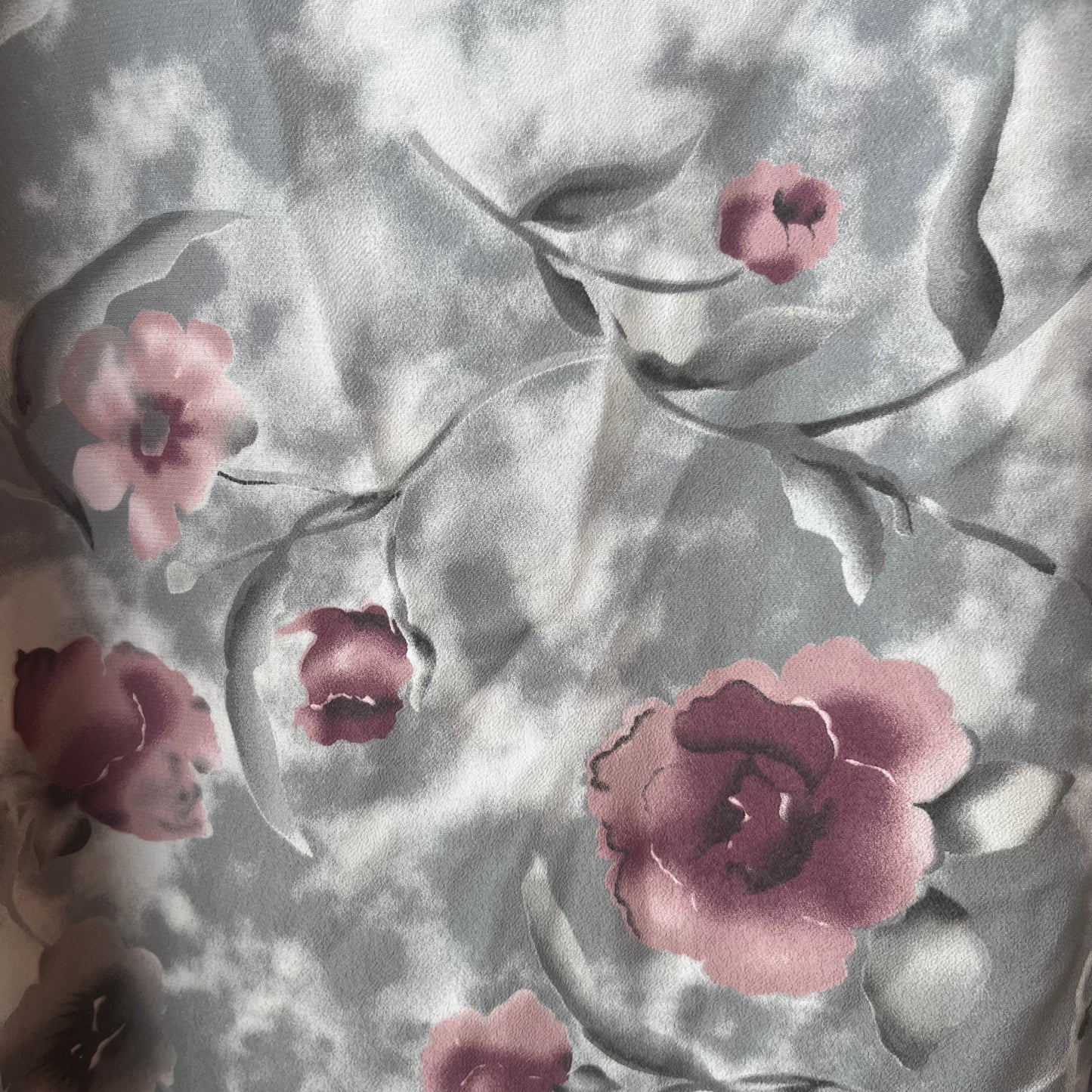 90’s Vintage Grey & Rose Floral Midi Dress / Size 10