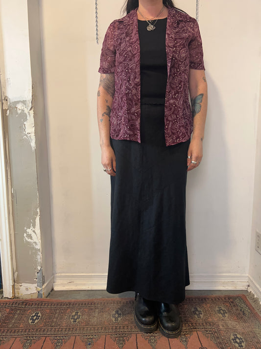 90’s Vintage Purple Paisley Sheer Short Sleeve Button Down / Size M