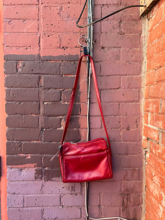 90's Vintage Red Leather Crossbody Purse