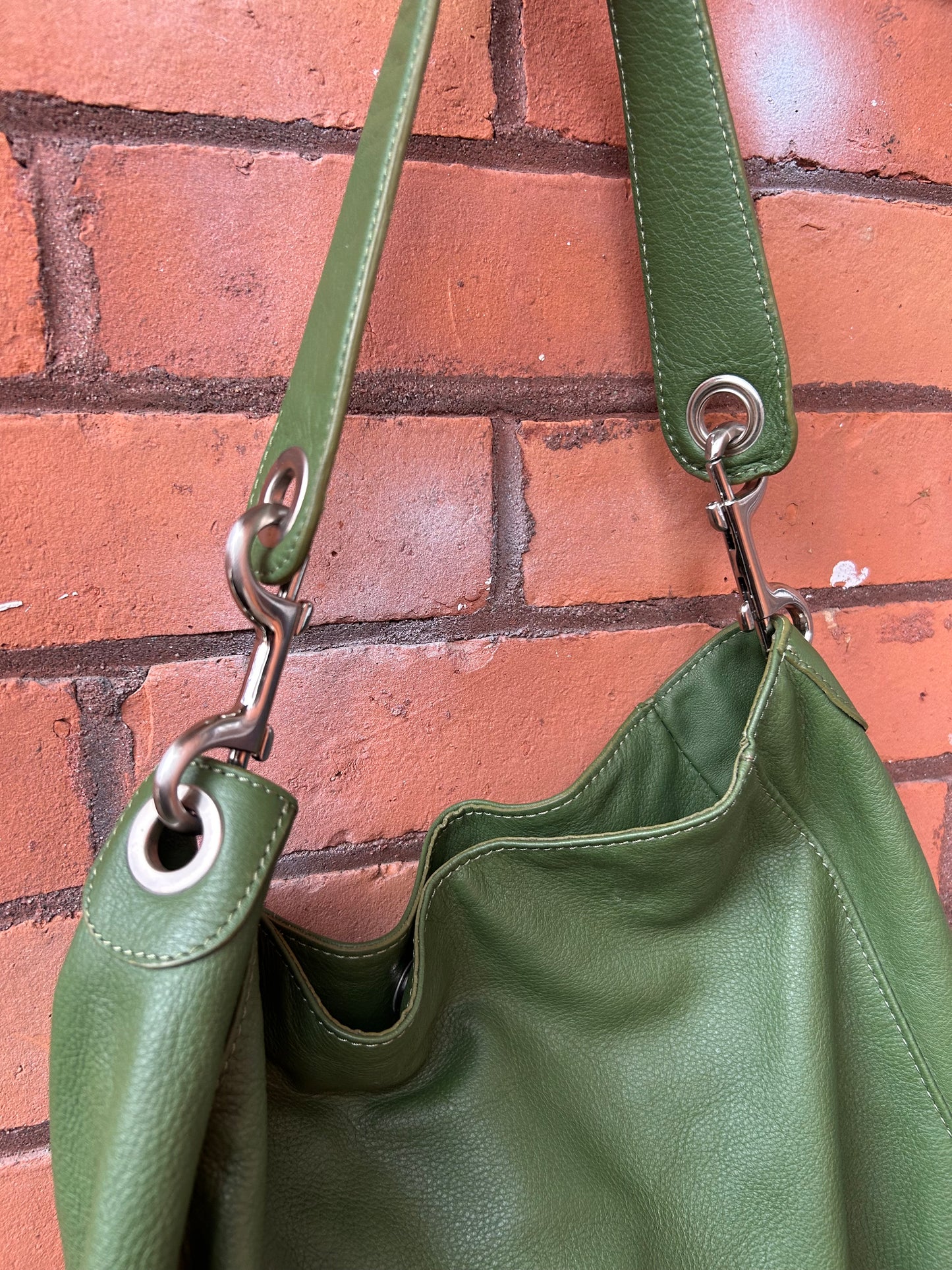 Y2K Vintage Green Italian Leather Slouchy Purse