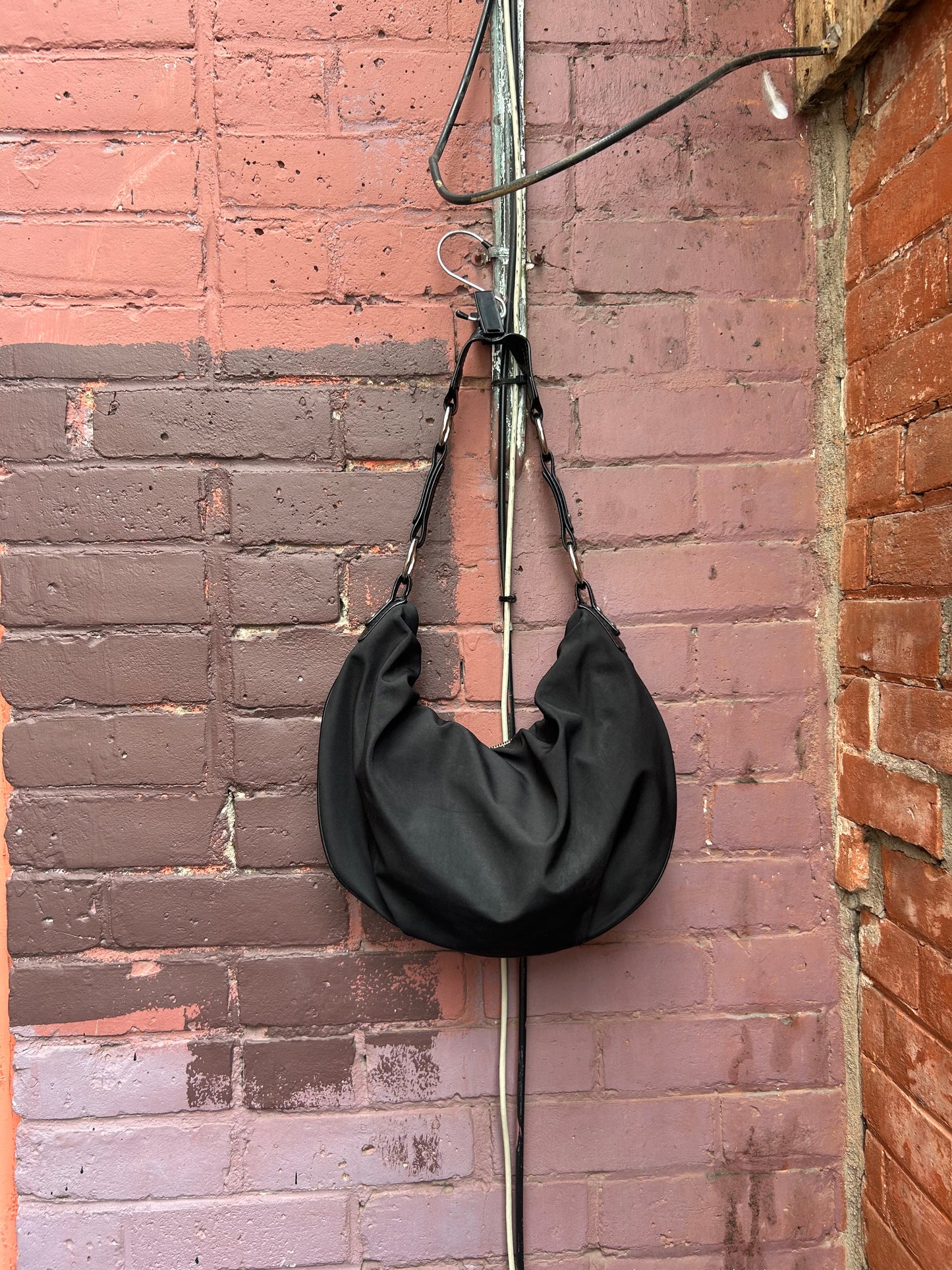 Y2K Vintage Black Nylon Ring Shoulder Purse