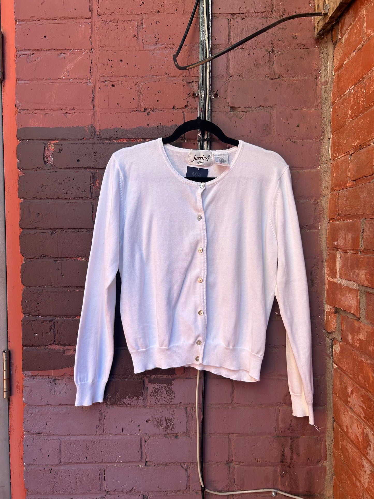 90's Vintage White Cotton Cardigan / Size L