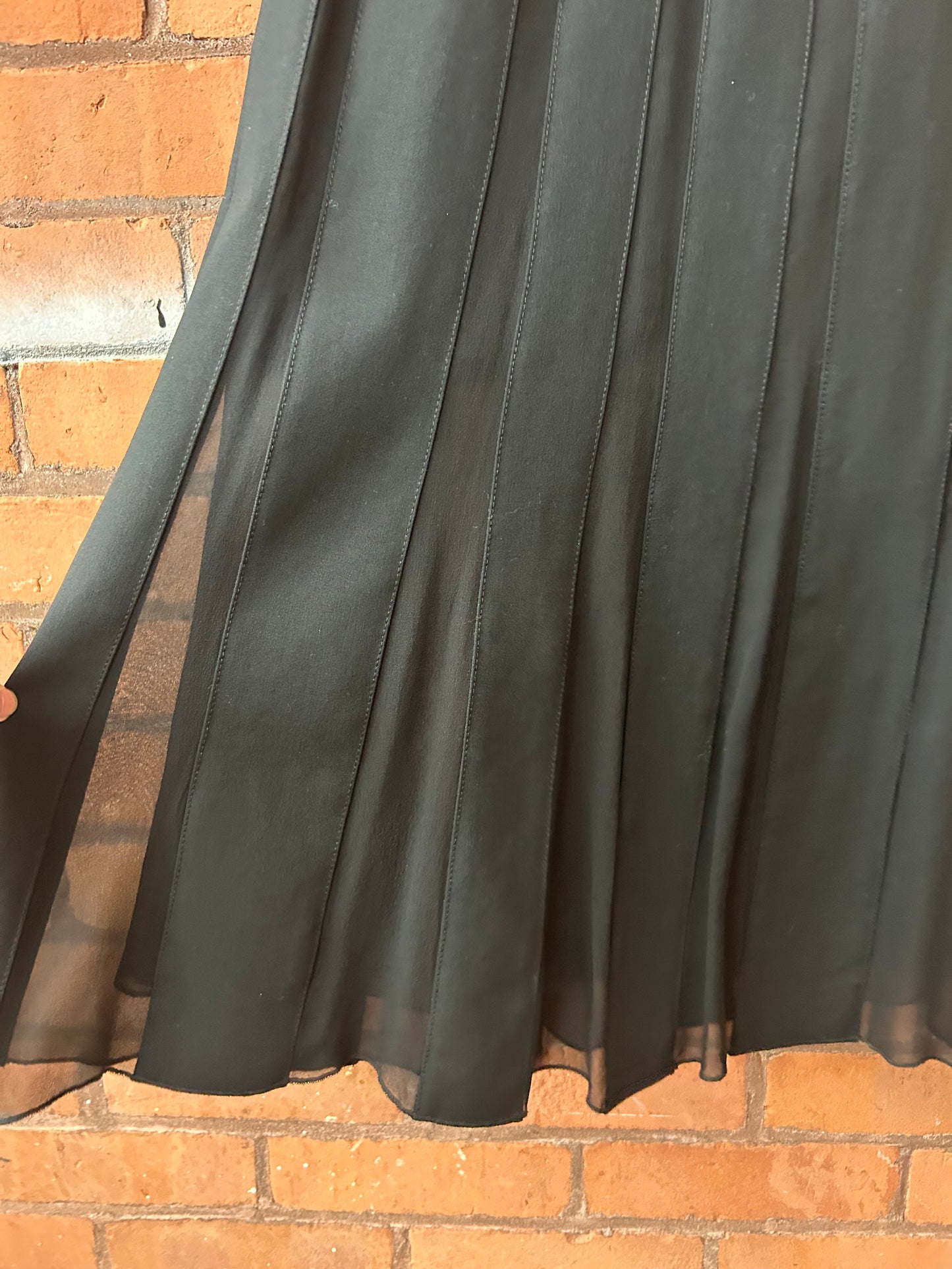 90’s Vintage Black Wool & Nylon Panel Maxi Skirt / 30 Waist