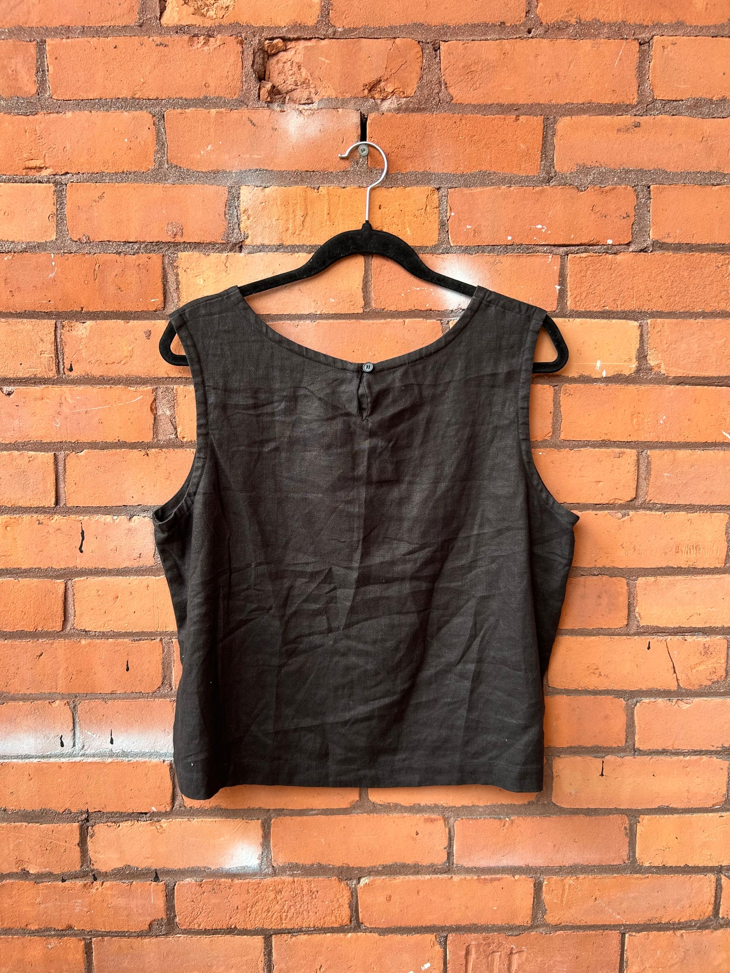 90’s Vintage Black Linen Boxy Tank Top / Size L