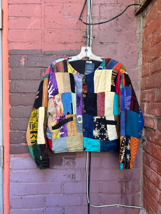 90’s Vintage Patchwork Cropped Cotton Jacket / Size M