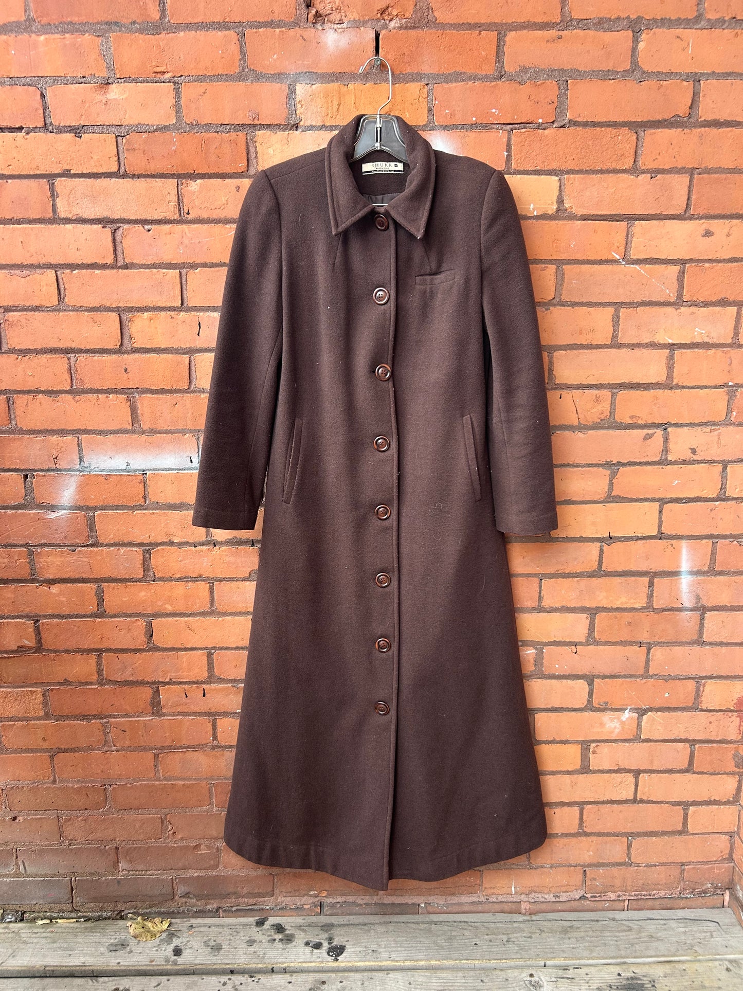 Y2K Vintage Brown Wool Blend Maxi Over Coat / Size S